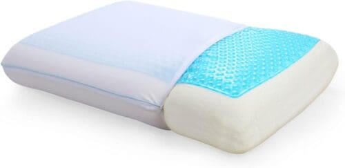 Cool Gel Cooling Memory Foam Pillow, reversible design for hot sleepers, offers pressure relief and spine alignment support.