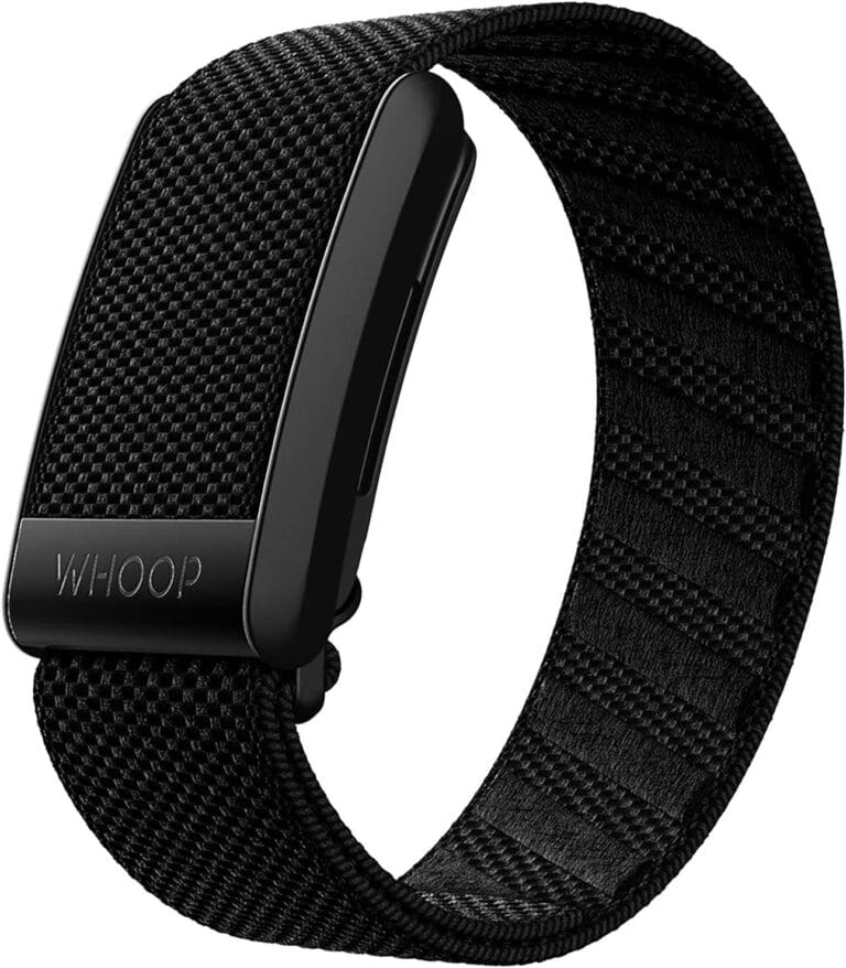 WHOOP 4.0 wearable health tracker with 12-month subscription for heart rate, sleep, and performance monitoring.