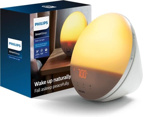 Philips SmartSleep Wake-Up Light with sunrise simulation, FM radio, and tap snooze feature for a personalized wake-up expe...