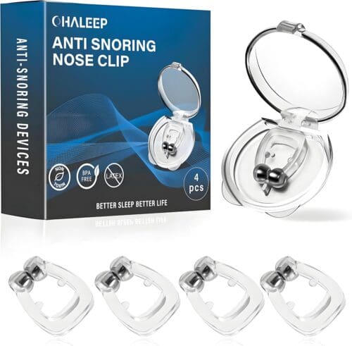 Anti-snoring device with adjustable magnet and silicone nose clip for effective snoring relief and quieter sleep, white, m...